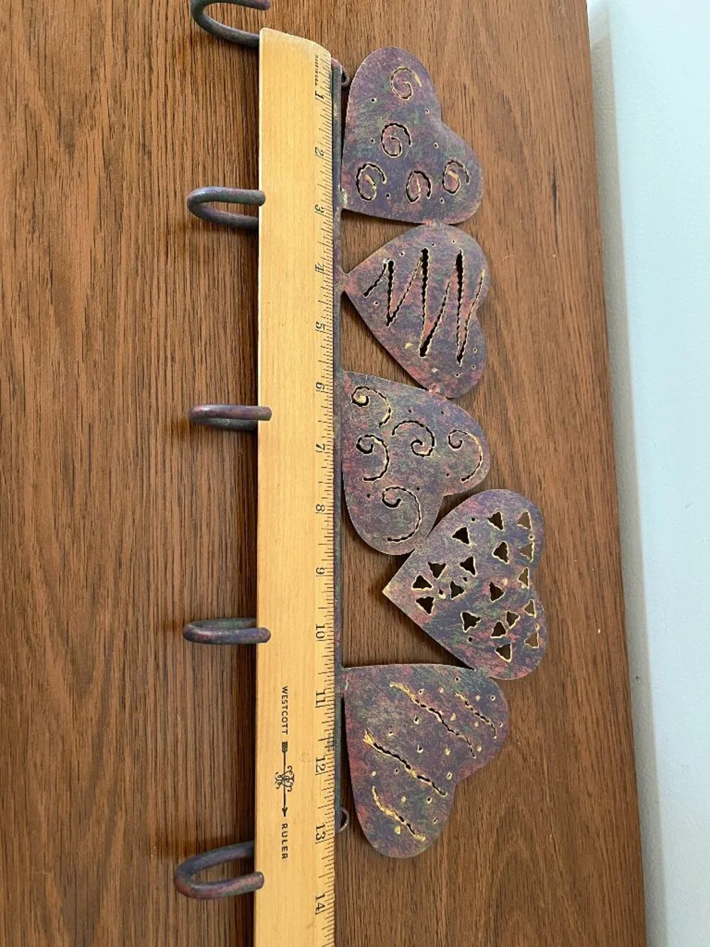 Rustic Bronze Metal Key Hook Small Rack Hearts Country Cottage Farmhouse Shabby